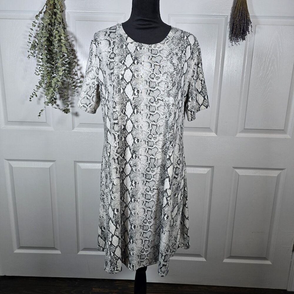 Black And White Snake Print Jersey Knit Midi Dress XL